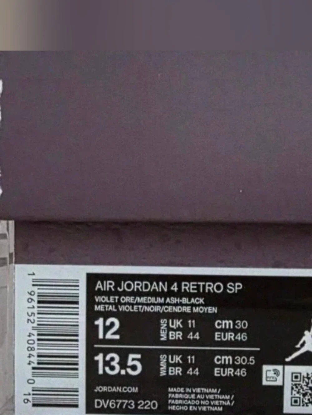 Size 12 Mens - Jordan Air Jordan 4 Retro SP A Ma Maniere Violet Ore - DV6773-220